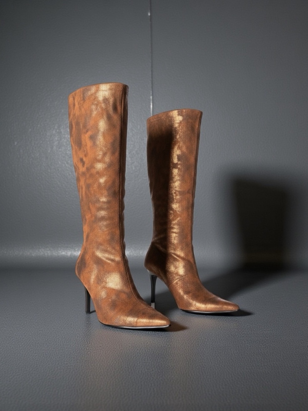Vtg WILD PAIR Women's Metallic Brown/Bronze Knee-High Boots